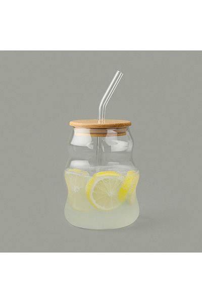 Paçi Bamboo Lid Cup with Straw - Light Brown / Transparent - 450 ml