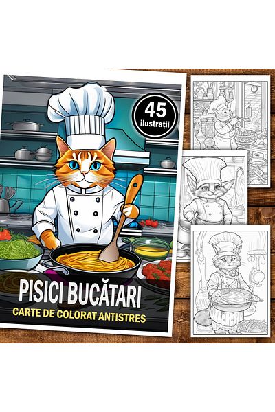 Legendary Gifts Anti-stress Coloring Book, 45 Illustrations, Cooking Cats, 96 Pages, Format: A5