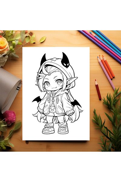Legendary Gifts Coloring Book, 50 Illustrations, Chibi Halloween Girls, 106 Pages, Format: A5