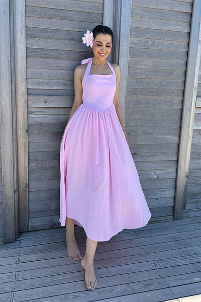 Seda Yalçın Atelier Women's Pink Halter Linen Midi Dress