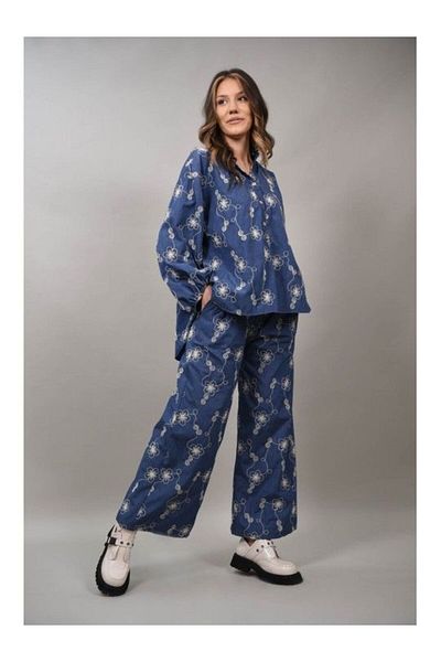 FASHIONLAND Pantaloni Cu Elastic In Talie Full Leght Napoli Talie Unica Albastru