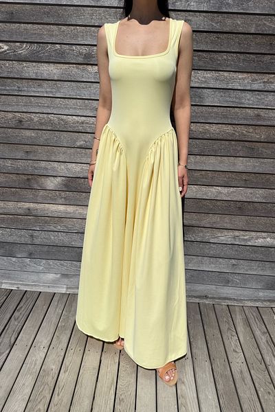 Seda Yalçın Atelier Thick Strap Square Neck Yellow Dress
