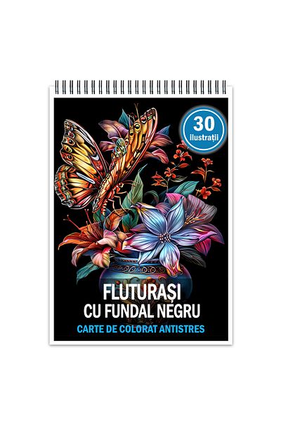 Legendary Gifts Anti-stress Coloring Book, 30 Illustrations Butterflies With Black Background, 66 Pages, Format: A5
