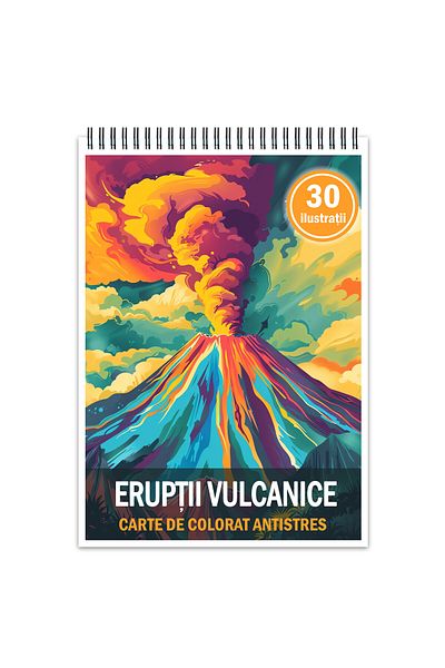 Legendary Gifts Anti-stress Coloring Book, 30 Illustrations Volcanic Eruptions, 66 Pages, Format: A5
