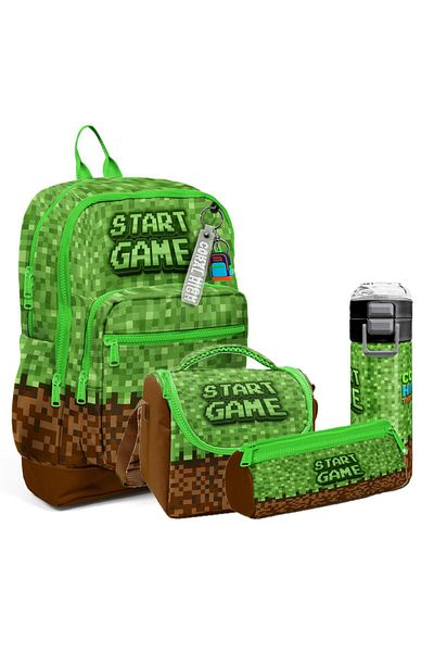 Coral High Kids Patterned 4-Piece School Bag Set (School Bag, Nutrition, Pen Holder, Water Bottle)