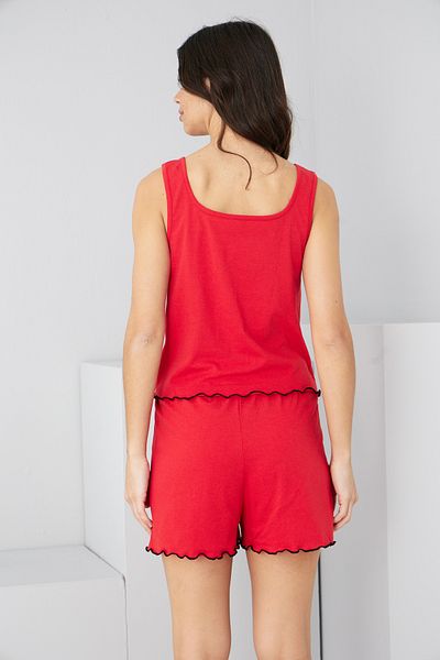 Siyah İnci Set pantaloni scurți tricotați cu curea groasă brodate inimă roșie7882