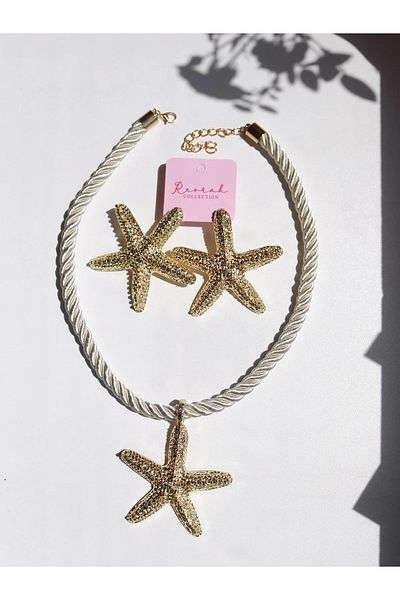 Reorah Collection Golden Starfish Necklace, Earring Set