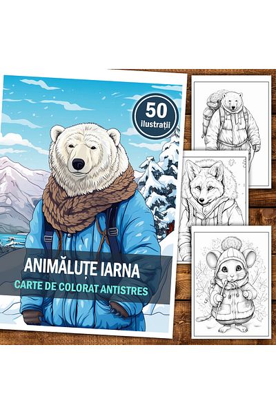 Legendary Gifts Anti-stress Coloring Book, 50 Winter Animals Illustrations, 106 Pages, Format: A5
