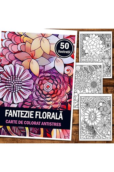 Legendary Gifts Anti-stress Coloring Book, 50 Floral Fantasy Illustrations, 106 Pages, Format: A5