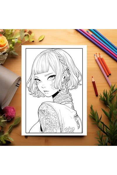 Legendary Gifts Adult Coloring Book, 50 Illustrations, Anime Tattoo Girls, 106 Pages, Format: A5