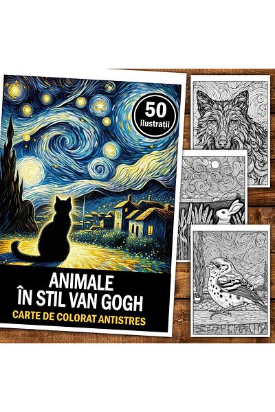 Legendary Gifts Anti-stress Coloring Book, 50 Illustrations Animals In Van Gogh Style, 106 Pages, Format: A5
