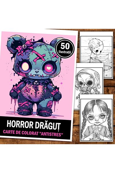 Legendary Gifts Anti-stress Coloring Book, 50 Cute Horror Illustrations, 106 Pages, Format: A5