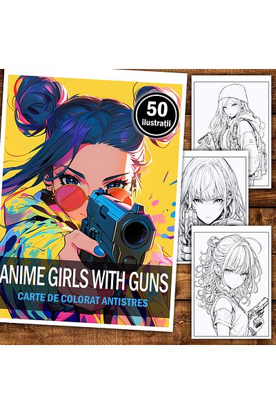 Legendary Gifts Anti-stress Coloring Book, 50 Illustrations, Anime Girls With Guns, 106 Pages, Format: A5