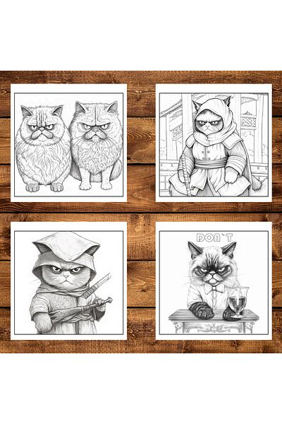 Legendary Gifts Coloring Book, 30 Illustrations, Grumpy Cats, 66 Pages, Format: 14.8x14.8cm