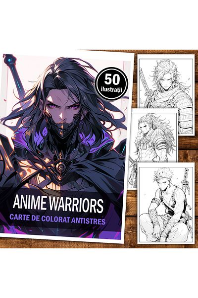 Legendary Gifts Anti-stress Coloring Book, 50 Illustrations, Anime Warriors, 106 Pages, Format: A5