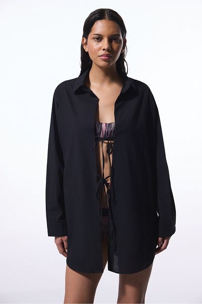 Penti Berry Black Oversize Shirt with Lacing Detail