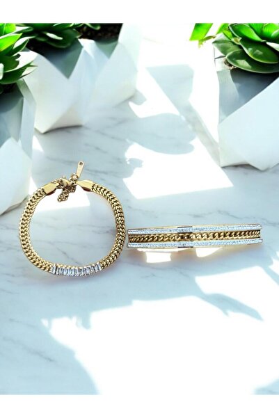 Constanza Exclusive Taşlı Burgu Çelik Bileklik Seti Cns044