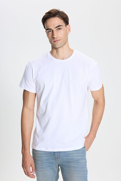 AC&Co / Altınyıldız Classics Baumwolle Slim Fit Slim Fit Rundhalsausschnitt Weißes T-Shirt