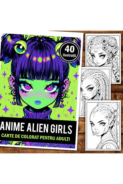 Legendary Gifts Anti-stress Coloring Book, 40 Illustrations, Anime Alien Girls, 86 Pages, Format: A5