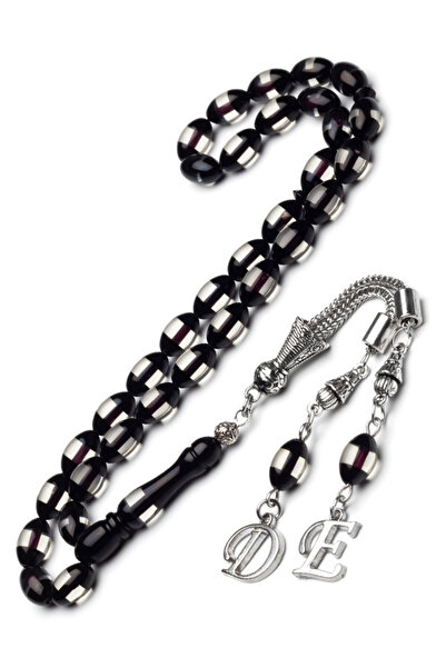 EHİNOS هدية للرجال شرابة حرف 7 × 11 ملم مسحوق رنيه أسود عنبر مسبحة صلاة