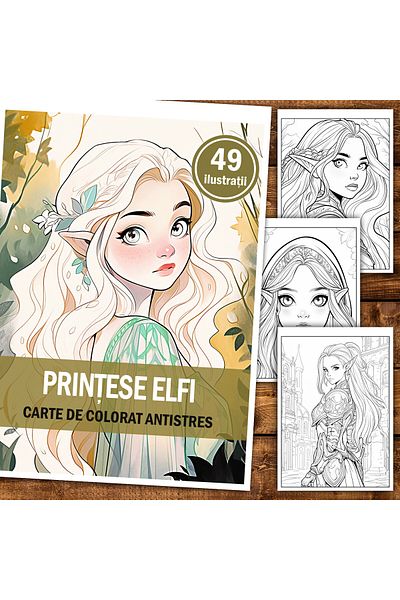 Legendary Gifts Anti-stress Coloring Book, 49 Elf Princess Illustrations, 104 Pages, Format: A5