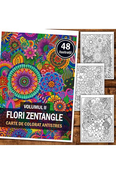 Legendary Gifts Anti-stress Coloring Book, 48 Illustrations Zentangle Flowers - Volume Ii, Format: A5