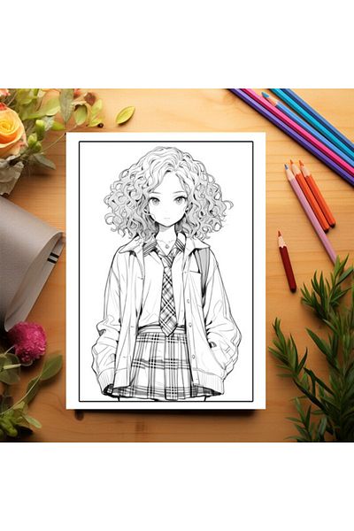 Legendary Gifts Adult Coloring Book, 50 Anime School Life Illustrations, 106 Pages