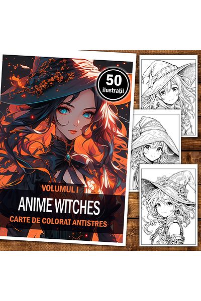Legendary Gifts Anti-stress Coloring Book, 50 Anime Witches Illustrations, 106 Pages, Format: A5