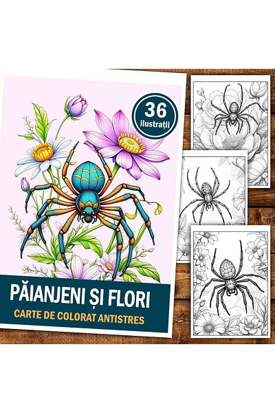 Legendary Gifts Anti-stress Coloring Book, 36 Spiders And Flowers Illustrations, 78 Pages, Format: A5