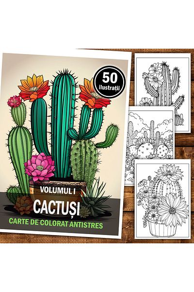 Legendary Gifts Anti-stress Coloring Book, 50 Illustrations, Cacti - Volume I, 106 Pages, Format: A5