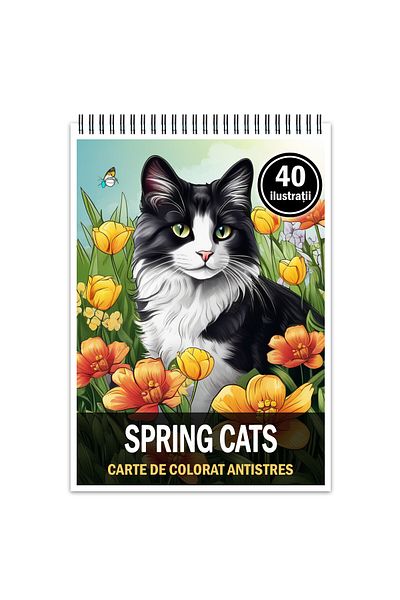 Legendary Gifts Coloring Book For Relaxation And Anti-stress, 40 Illustrations, Spring Cats, 86 Pages, Format: A5