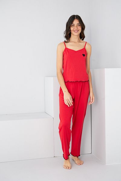Siyah İnci Red Heart Embroidered Rope Strap Knitted Pajama Set7883