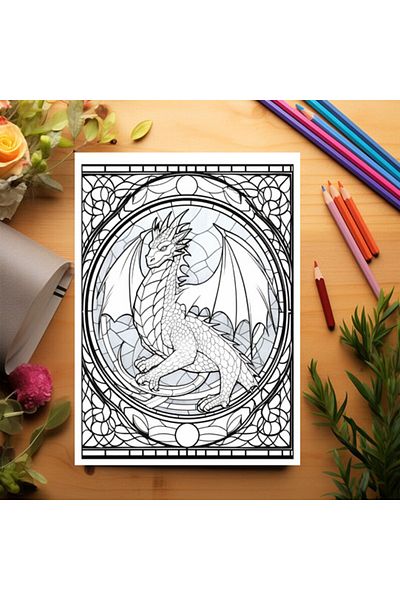 Legendary Gifts Coloring Book, 50 Illustrations, Stained Glass With Dragons - Volume Ii, 106 Pages, Format: A5