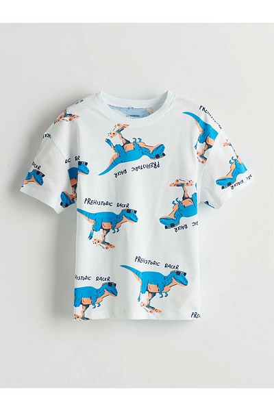 LC Waikiki Lcw Kids Ecru Dinosaur Printed Boys' T-Shirt and Shorts Pack of 2