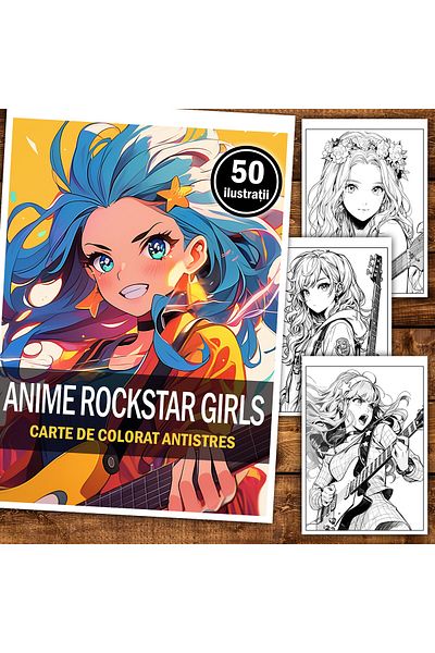 Legendary Gifts Anti-stress Coloring Book, 50 Illustrations, Anime Rockstar Girls, 106 Pages, Format: A5