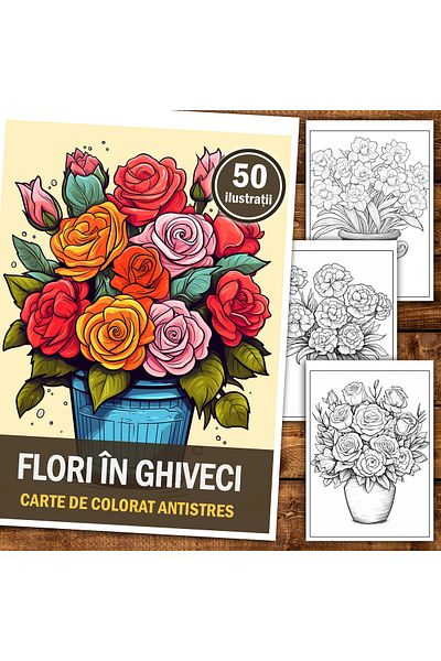 Legendary Gifts Anti-stress Coloring Book, 50 Illustrations, Flowers In Pots, 106 Pages, Format: A5