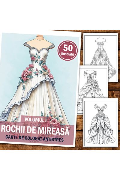 Legendary Gifts Anti-stress Coloring Book, 50 Illustrations, Wedding Dresses - Volume I, 106 Pages, Format: A5