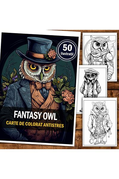 Legendary Gifts Anti-stress Coloring Book, 50 Fantasy Owl Illustrations, 106 Pages, Format: A5