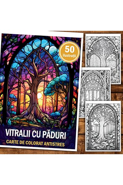 Legendary Gifts Anti-stress Coloring Book, 50 Illustrations Stained Glass With Forests, 106 Pages, Format: A5