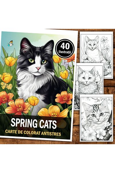 Legendary Gifts Coloring Book For Relaxation And Anti-stress, 40 Illustrations, Spring Cats, 86 Pages, Format: A5