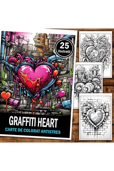 Legendary Gifts Anti-stress Coloring Book, 25 Illustrations, Graffiti Heart, 56 Pages, Format: A5