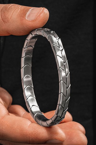 OSMANLI GÜMÜŞ Magnum Flex Handcuff Model - Matte Flexible Magnetic Steel Men's Bracelet