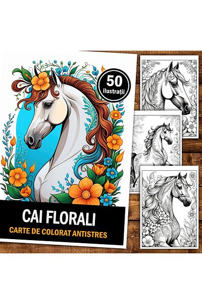 Legendary Gifts Coloring Book For Relaxation And Anti-stress, 50 Illustrations, Floral Horses, 106 Pages, Format: A5