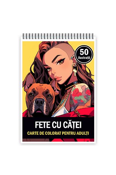 Legendary Gifts Adult Coloring Book, 50 Illustrations, Anime Girls With Dogs, 106 Pages
