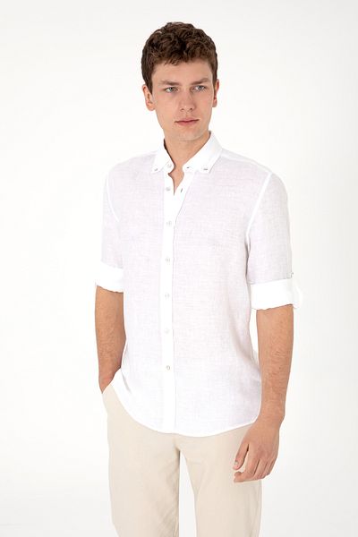 U.S. Polo Assn. Ανδρικό λευκό λινό πουκάμισο 50299597-vr013