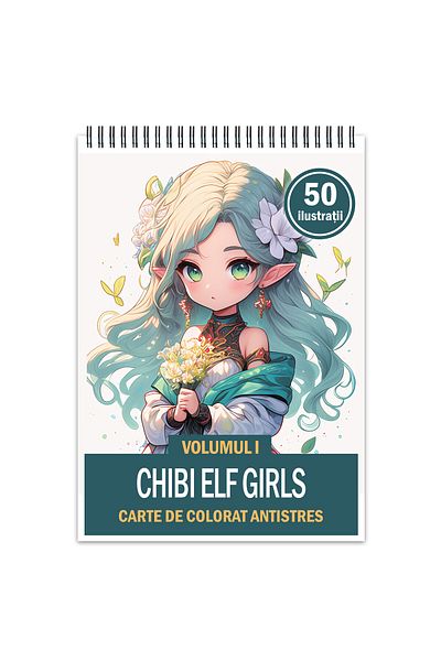 Legendary Gifts Anti-stress Coloring Book, 50 Chibi Elf Girls Illustrations, 106 Pages, Format: A5i