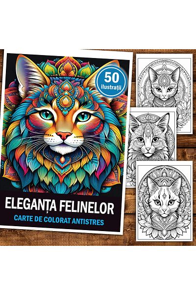 Legendary Gifts Anti-stress Coloring Book, 50 Illustrations Feline Elegance, 106 Pages, Format: A5