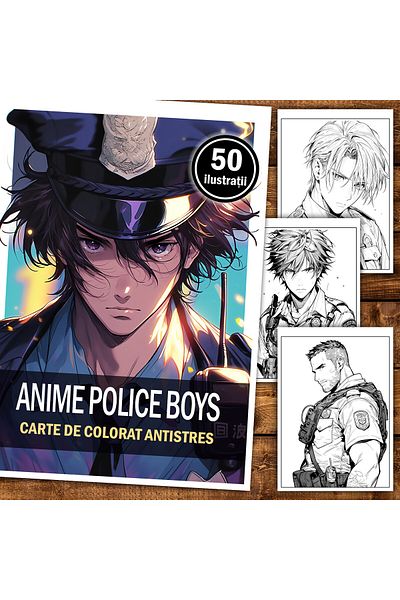 Legendary Gifts Anti-stress Coloring Book, 50 Illustrations, Anime Police Boys, 106 Pages, Format: A5