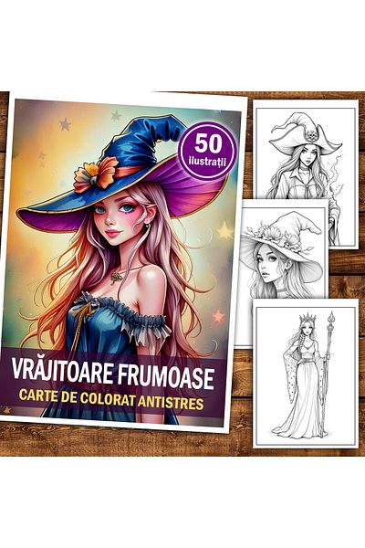 Legendary Gifts Anti-stress Coloring Book, 50 Beautiful Witch Illustrations, 106 Pages, Format: A5