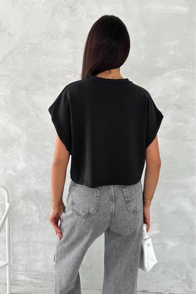 FEMELLE Women's Black Round Neck Modal Fabric Basic T-Shirt